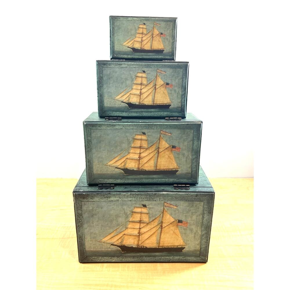 Nautical Themed Nesting Boxes 4 In All Antique Keepsake Boxes Bobs Boxes‎ 90s